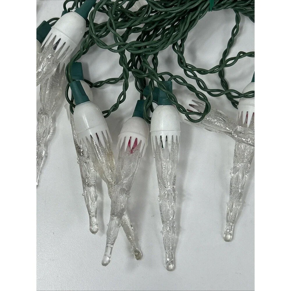Vtg 60 Icicle Christmas Lights Set Multicolor Reflector Clear Icicles Drip Cover